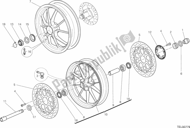 Todas as partes de Ruota Anteriore E Posteriore do Ducati Hypermotard Hyperstrada 939 2016